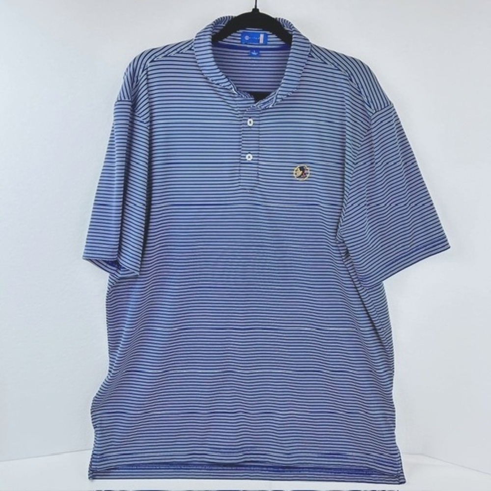 Stitch Mens Seminole Golf Club Logo Navy Blue White Striped Polo Shirt Lg
